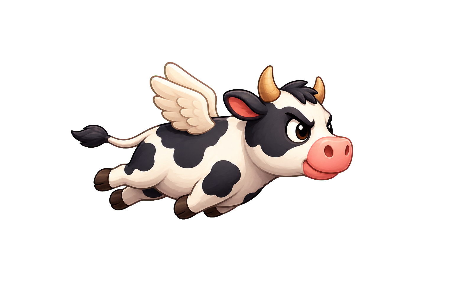 Bessie, a black and white cow with wings